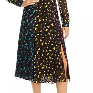Alice + Olivia Animal Print Silk Chiffon Midi Skirt Pleat Zipper Black 8